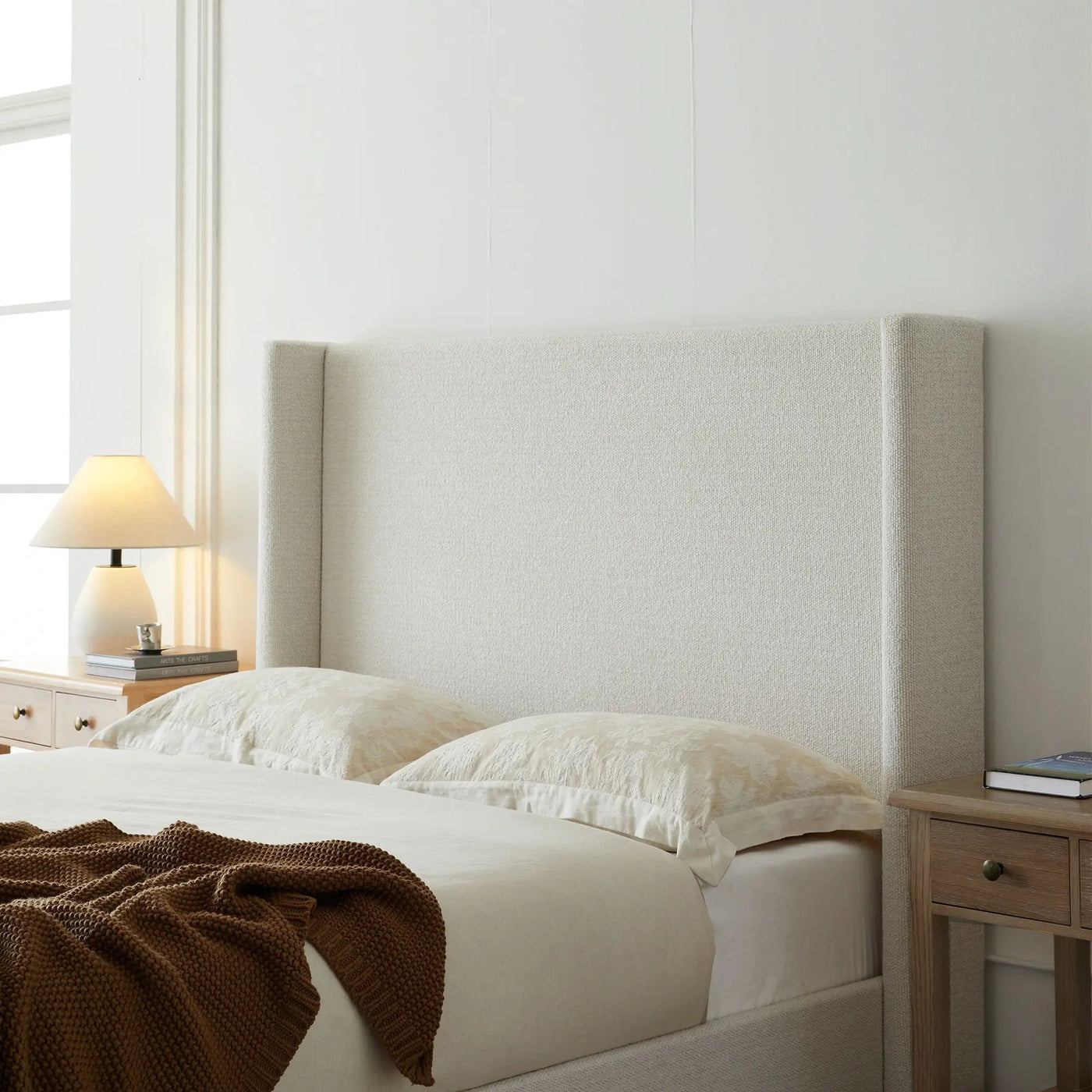 Hosford - Minimalist Upholstered Wingback Bed With Wood Base Platform by HouseOfZazla