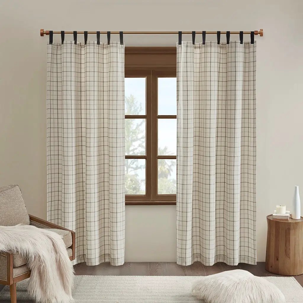 Plaid Faux Leather Tab Top Curtain Panel with Fleece Lining by HouseOfZazla