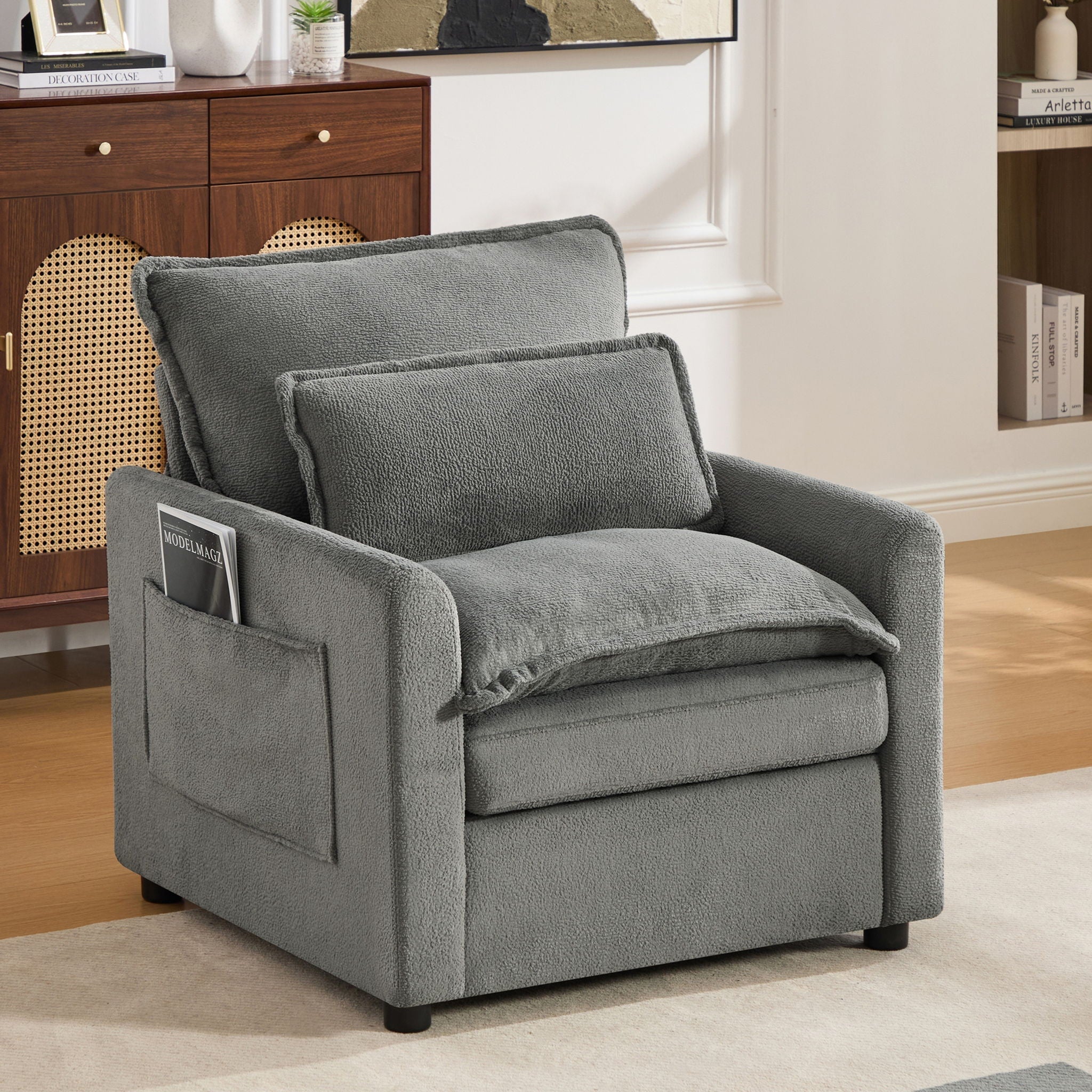 Modern Single Seat Accent Chair With Side Storage Pockets by HouseOfZazla