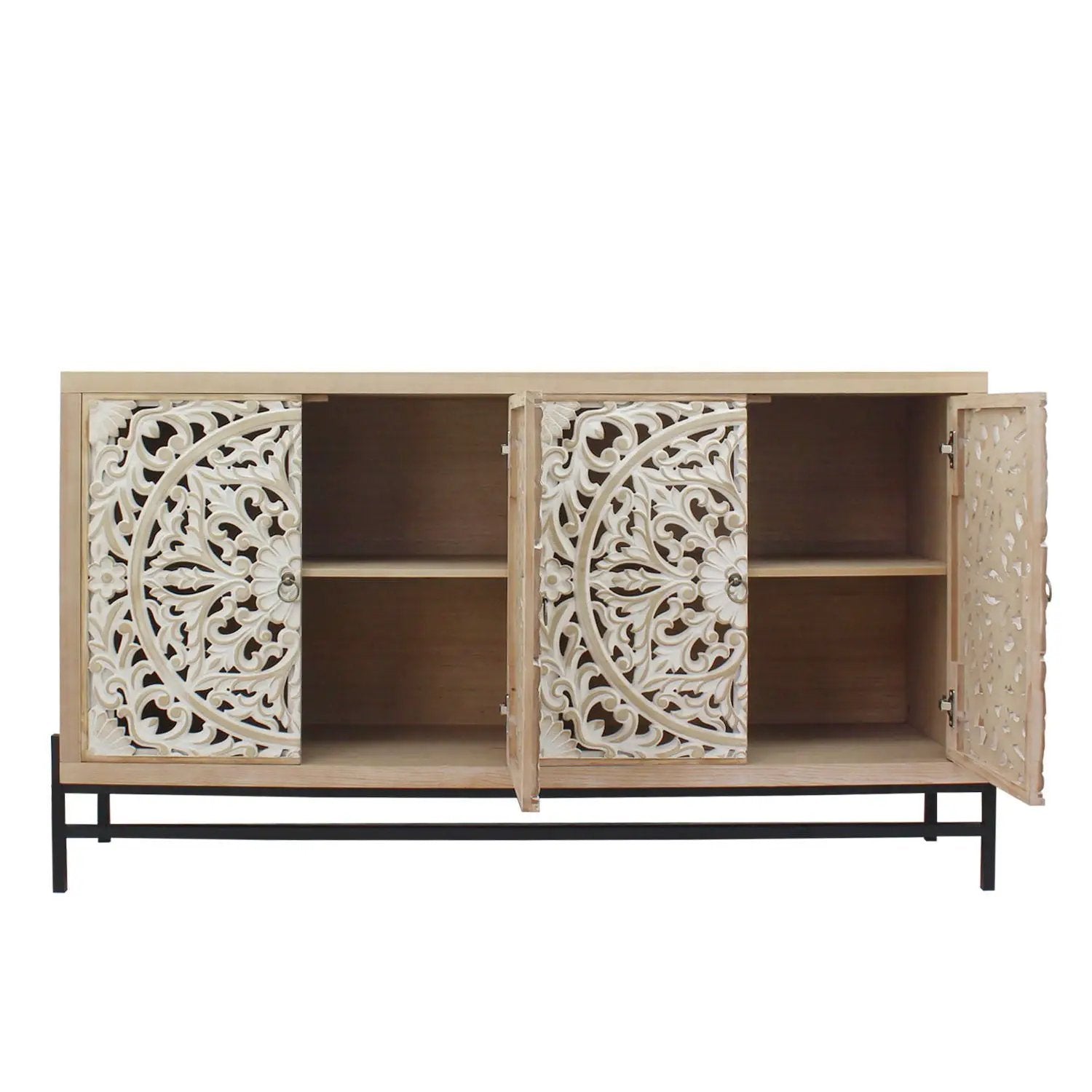 Carved 4 Door Cabinet, Storage Sideboard For Living Room - Multi by Unique Piece Furniture