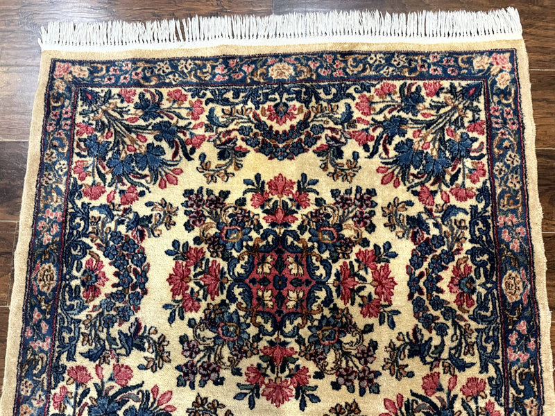 Square Persian Kerman Rug 4x4, Ivory Blue Pink, Handmade, Fine 225 KPSI by Jewel Rugs