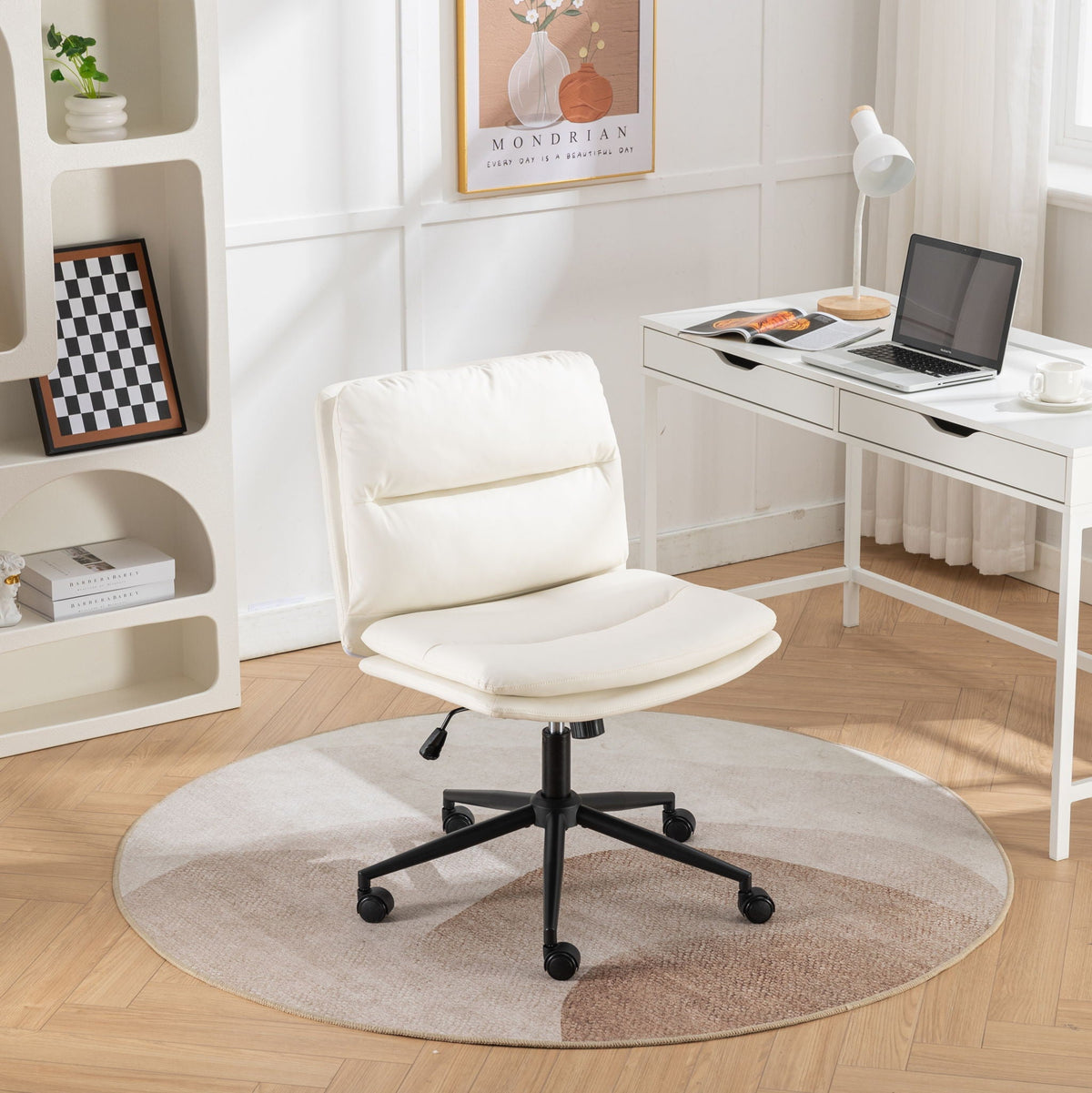 Adjustable Swivel Criss-Cross Chair with Wide Seat - White