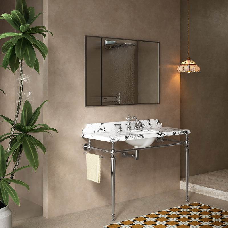 VICI 48" Bathroom Console Sink, Undermount Ceramic Vanity Basin & Panda by HouseOfZazla