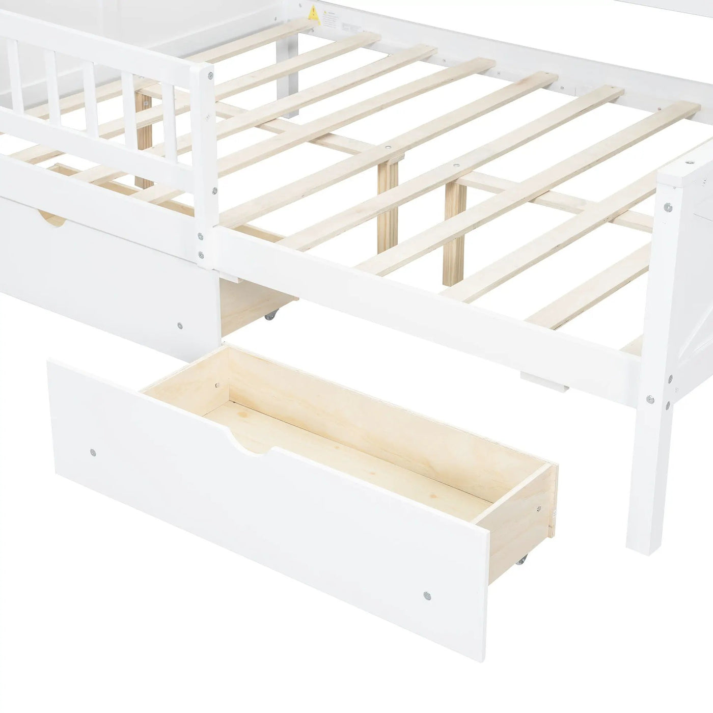 House Style Platform Bed With LED Lights, Storage Shelves, Drawers, And Guardrail by HouseOfZazla