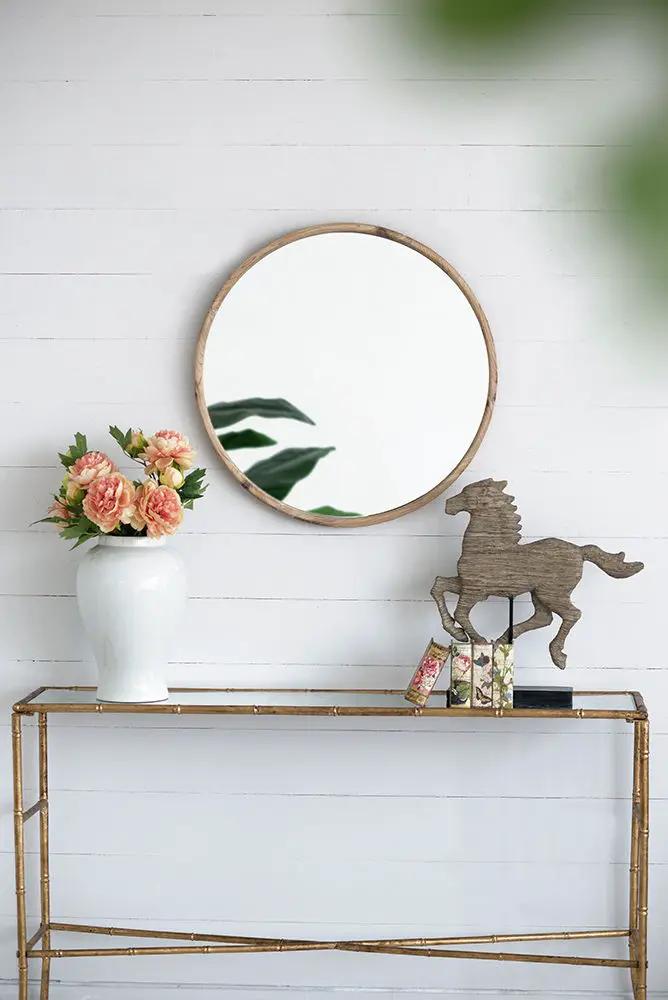 Round Wood Mirror, Wall Mounted Mirror Home Decor For Bathroom Living Room by Unique Piece Furniture