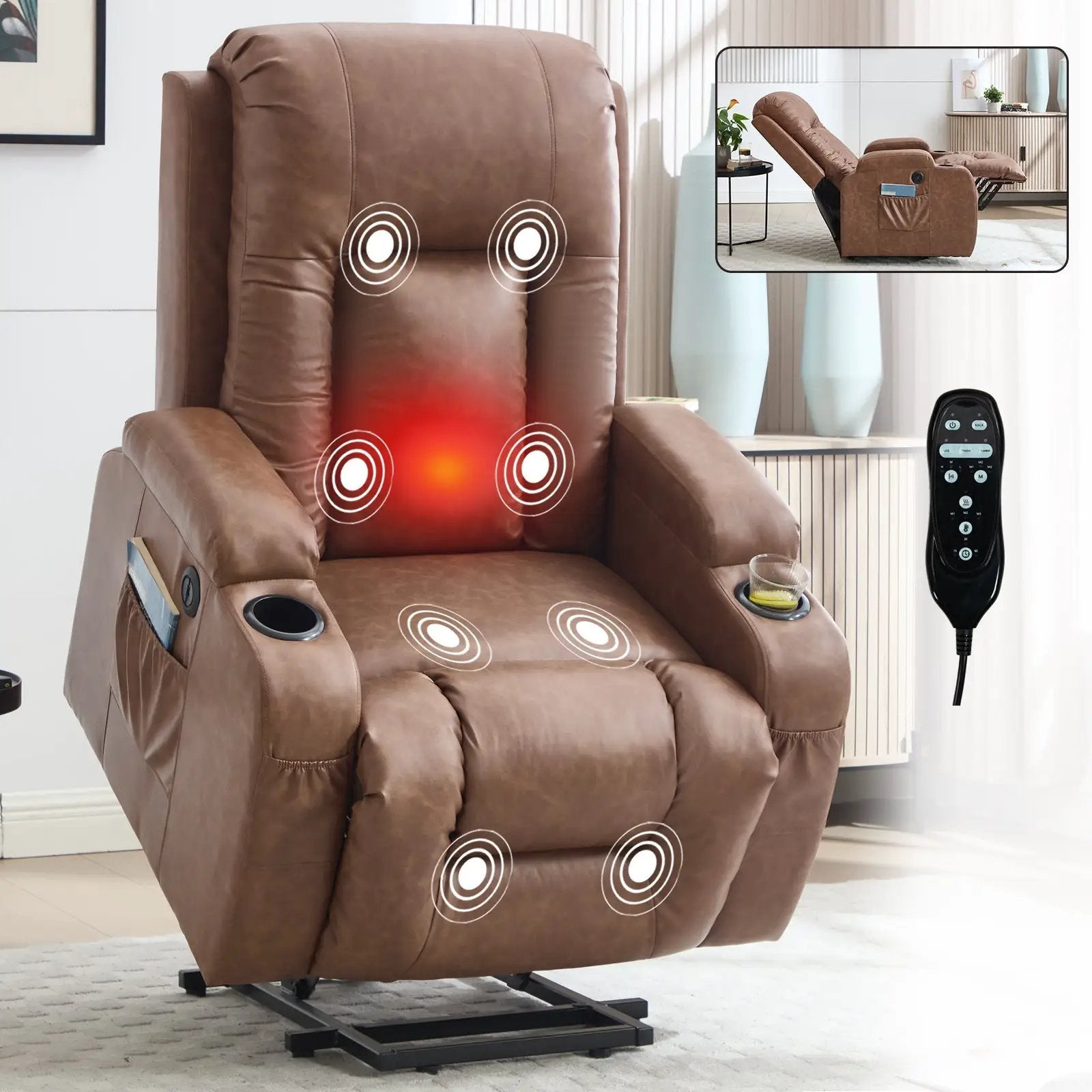 Brown PU Infinite Position Power Lift Recliner Chair by HouseOfZazla