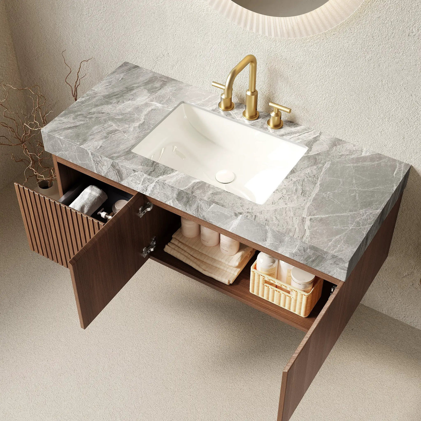 MURI 48" Bathroom Vanity & Sink, Floating Plywood Storage Cabinet by HouseOfZazla