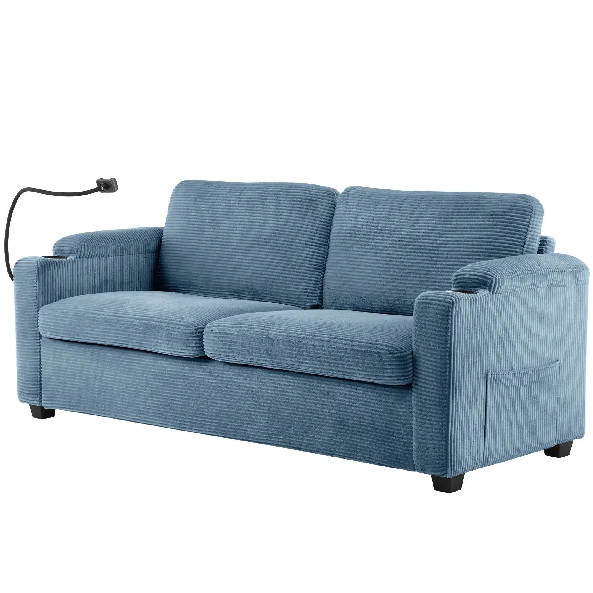 Sleeper Sofa Loveseat Sofa With Full Size Mattress, 2 USB Ports, 2 Cup Holders, 2 Side Pockets And Phone Holder by HouseOfZazla