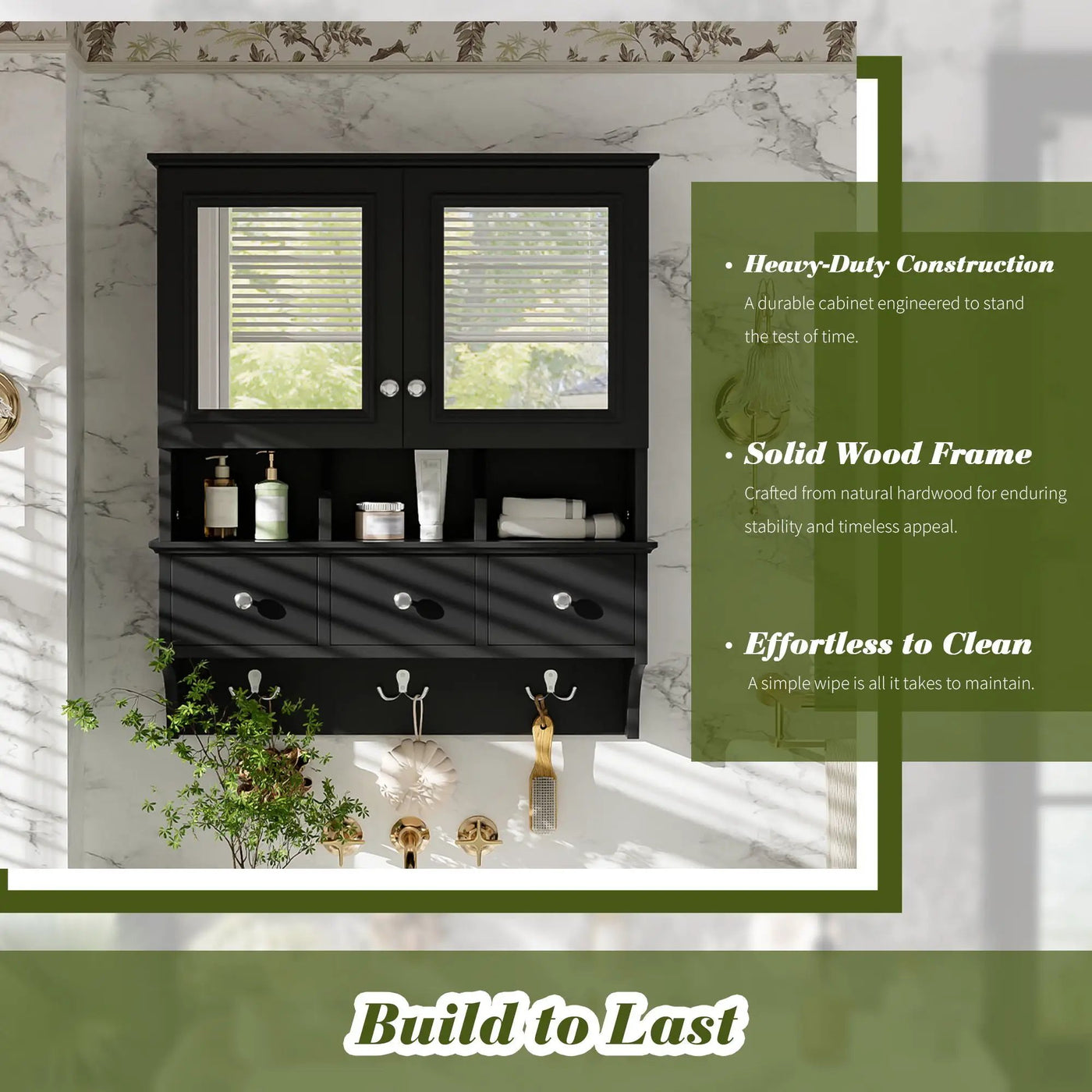 Modern Bathroom Mirror Cabinet With Drawers, Organizer Hooks, And High-Definition Mirrors by HouseOfZazla