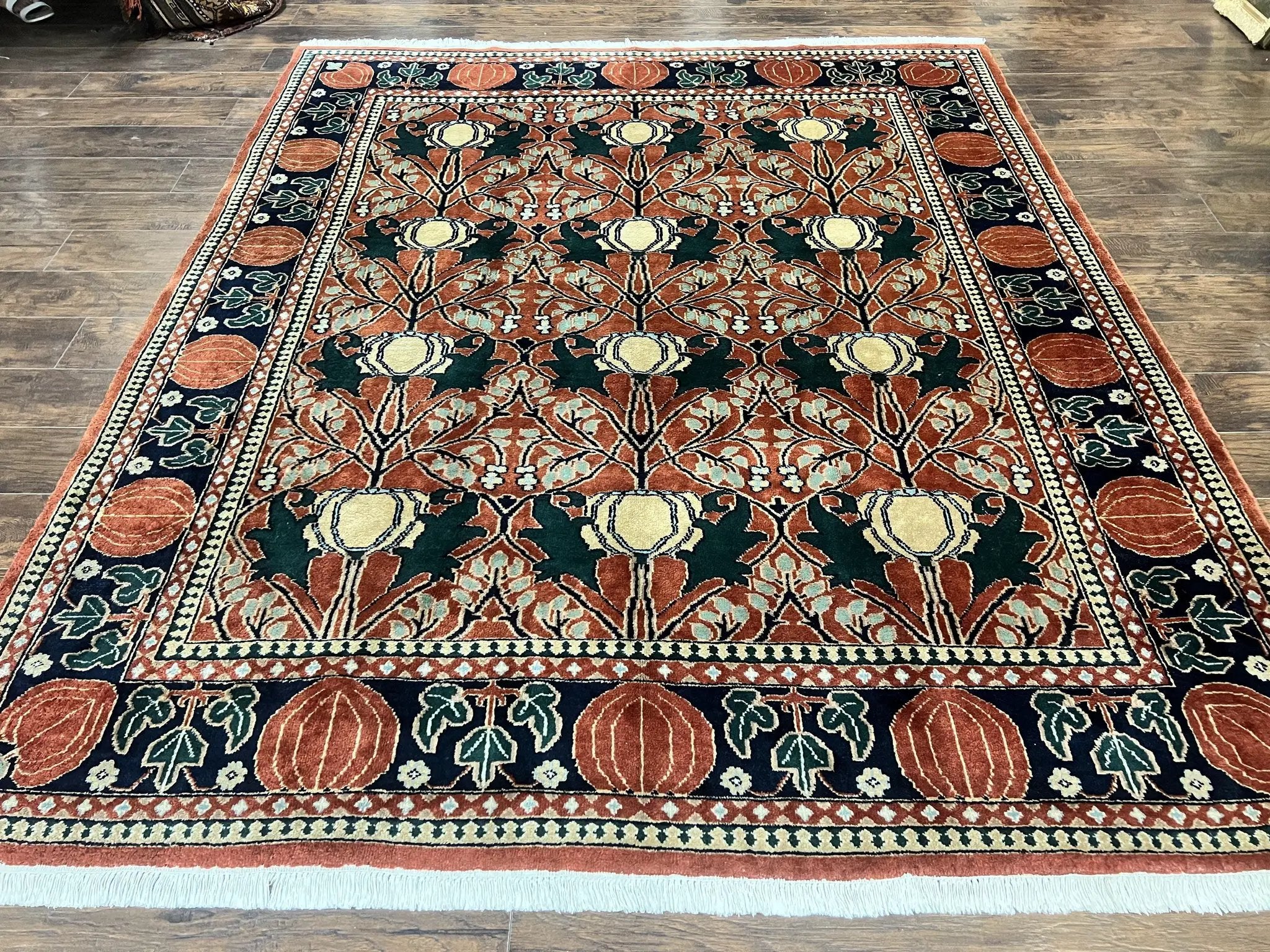 Indo Persian Bidjar Rug 8x10, Red and Black, Handmade Vintage Wool Carpet by Jewel Rugs