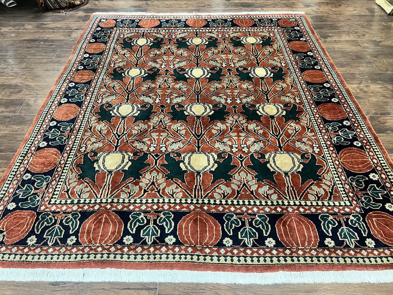 Indo Persian Bidjar Rug 8x10, Red and Black, Handmade Vintage Wool Carpet by Jewel Rugs