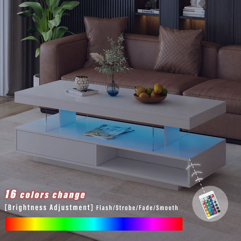 LED Coffee Table With 2 Drawers And Display Shelves by Unique Piece Furniture