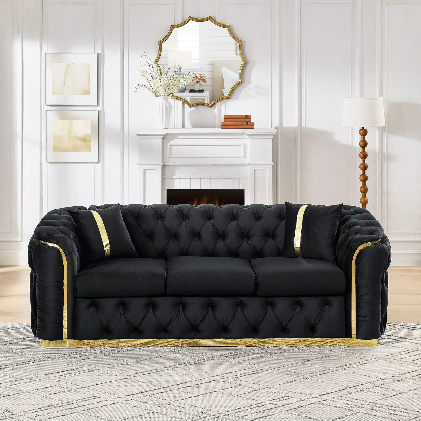 Button Tufted Couch With 2 Pillows, 3 Seater Luxury Chesterfield Sofa by HouseOfZazla