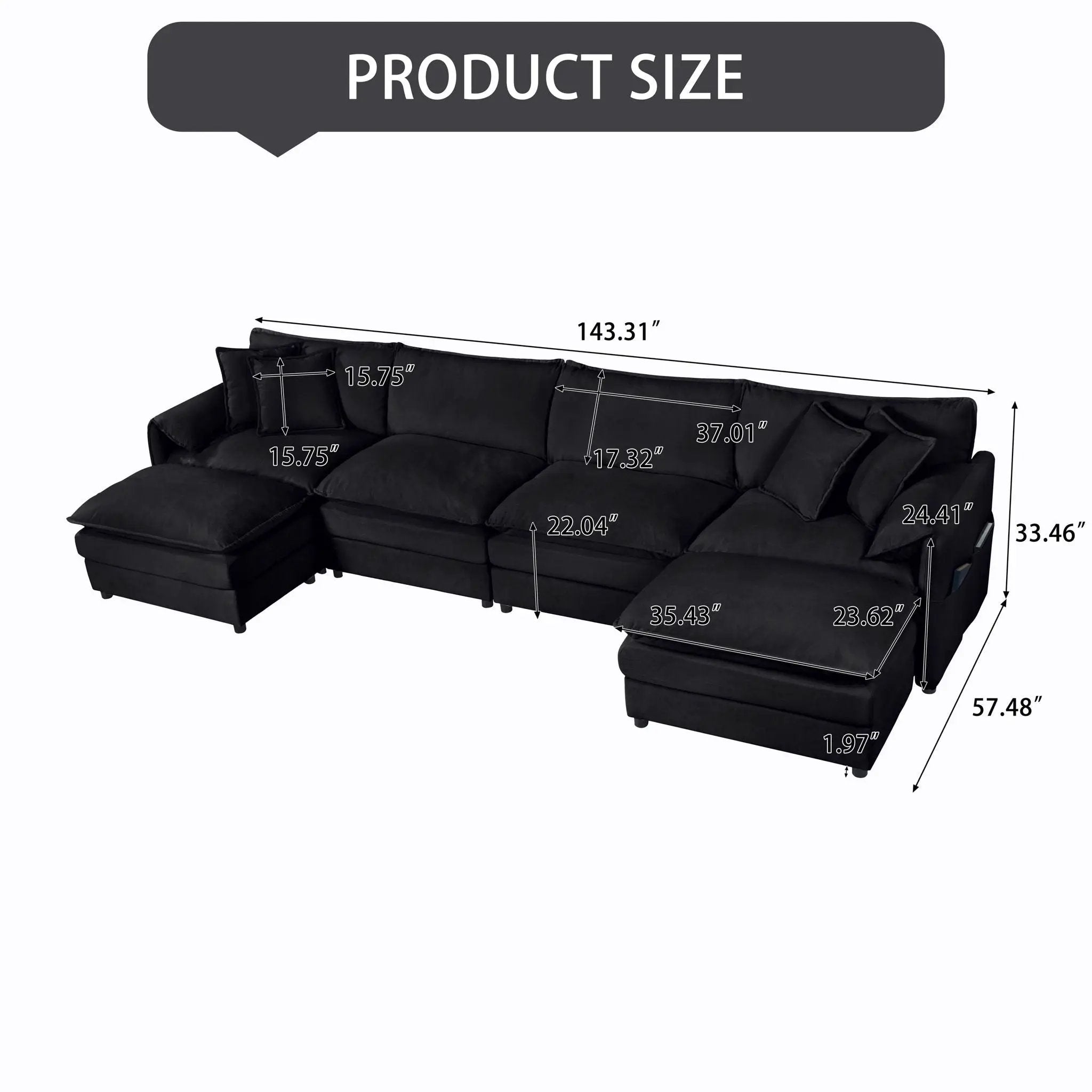 Modern Comfy Deep Seat Modular Sectional Sofa Cloud Couch With Ottoman by Unique Piece Furniture