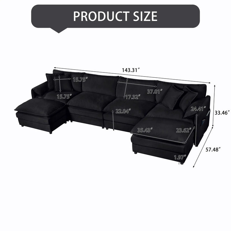 Modern Comfy Deep Seat Modular Sectional Sofa Cloud Couch With Ottoman by Unique Piece Furniture