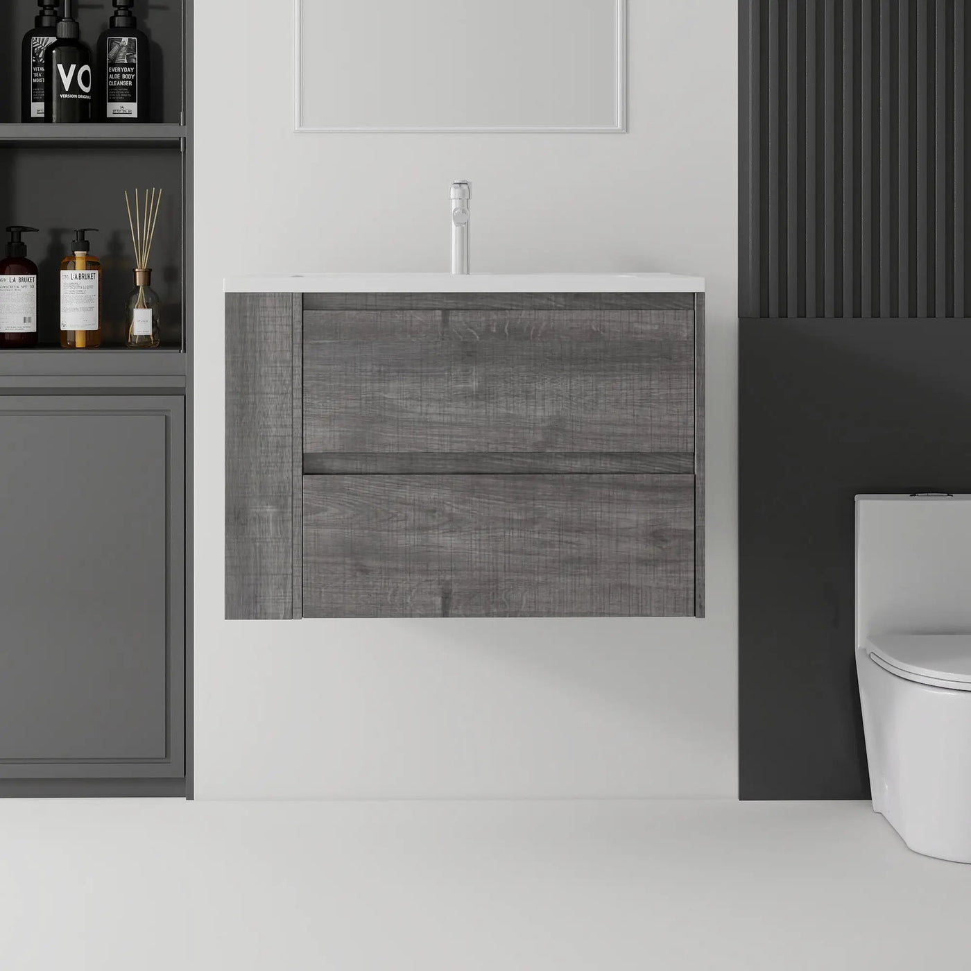 30 Inch Floating Bathroom Vanity with Sink, Soft-Close Drawer, Ceramic Sink, Plywood by HouseOfZazla