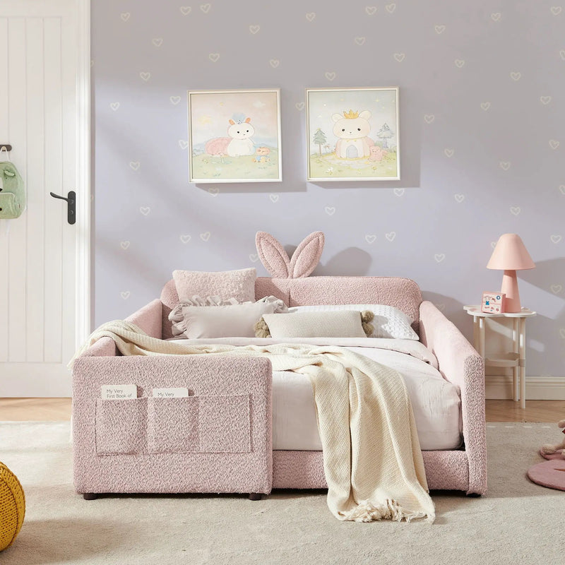 Cute Rabbit Ear Upholstered Platform Bed Frame With Safety Rail by Unique Piece Furniture