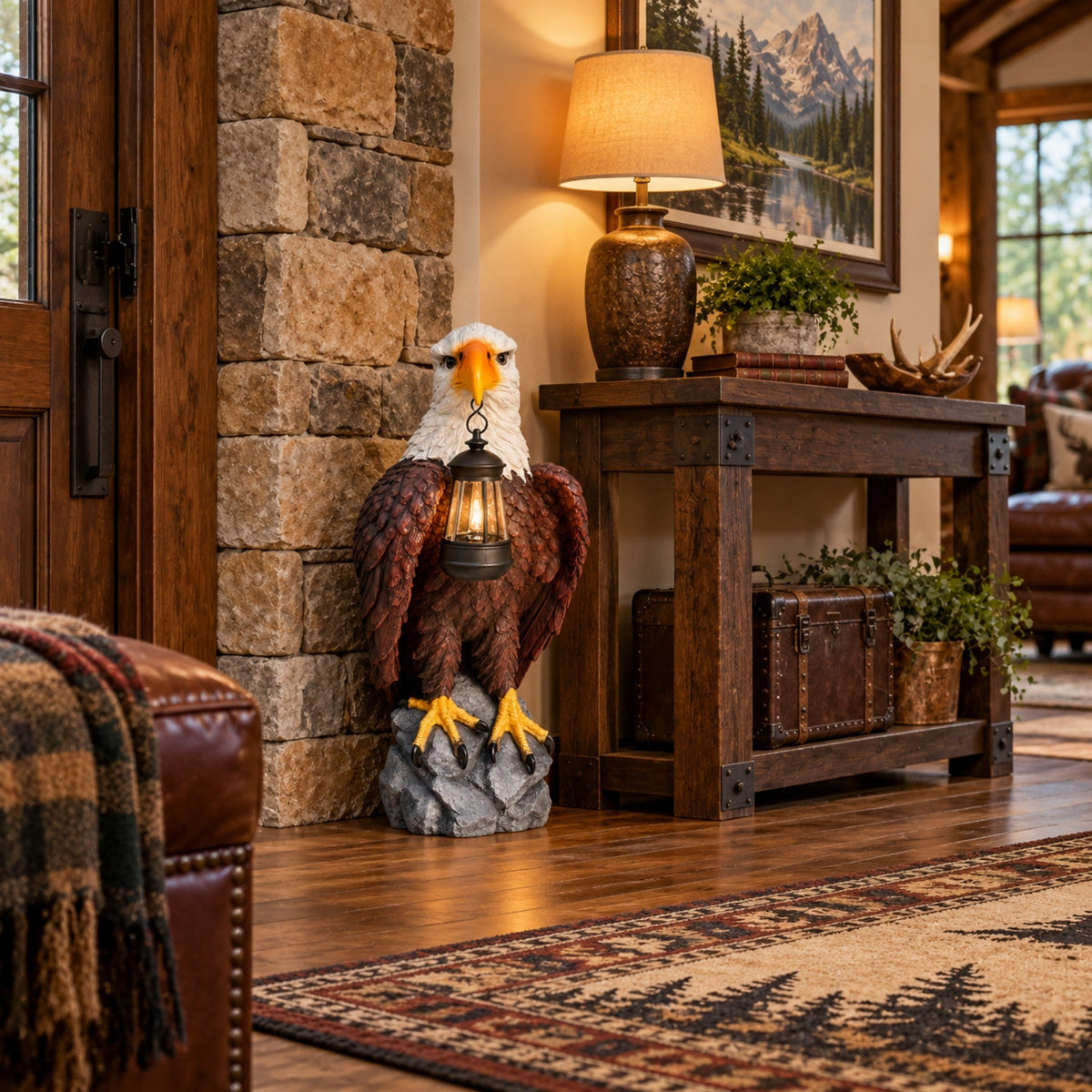 23.23-Inch Solar Bald Eagle Statue with Lantern, Outdoor Garden Decor for Patio and Yard, photo 2 of 10