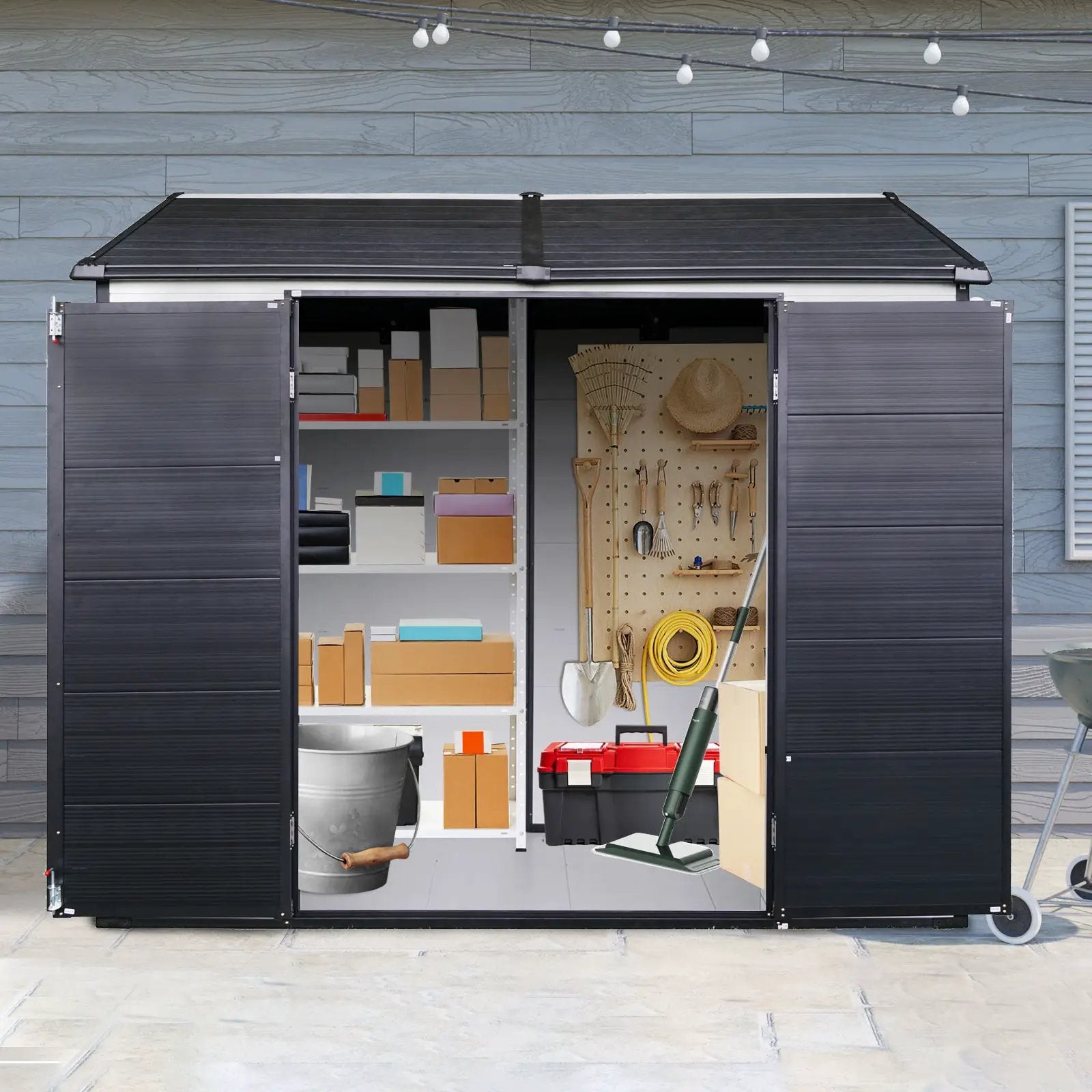 Resin Outdoor Storage Shed With Two - Window And Double - Door, Plastic Shed With Floor For Gargen, Patio, Yard, Lawn by HouseOfZazla