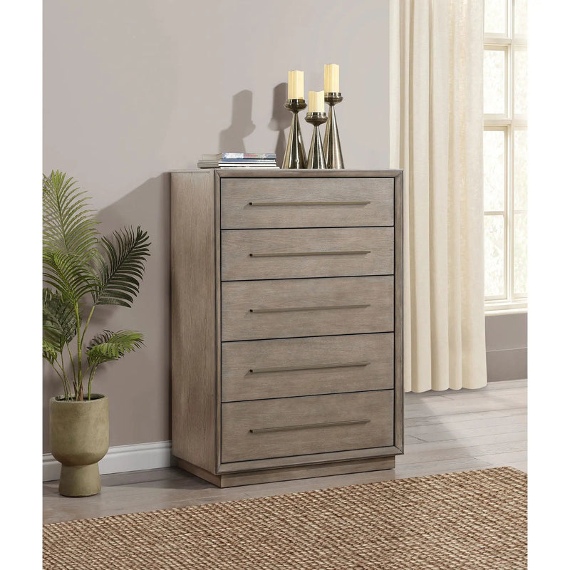 Prescott - 5 Drawer Bedroom Chest With Mitered Trim - Taupe by HouseOfZazla