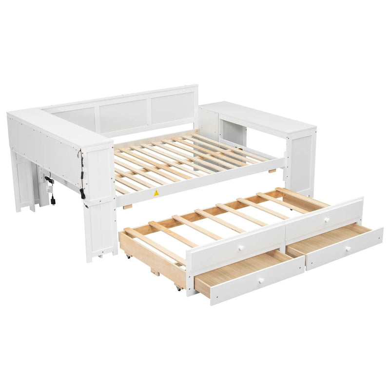 Daybed With Storage Shelves, Drawers, Trundle, Charging Station, LED Light, Desk And Cabinet by Unique Piece Furniture
