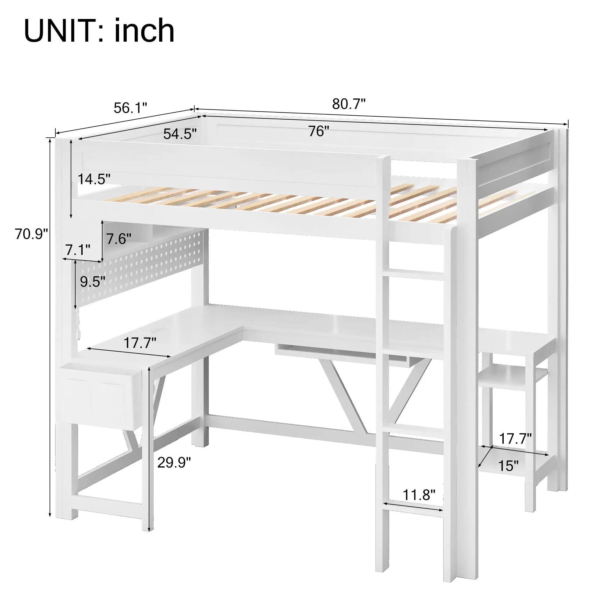 Gaming Loft Bed With Desk, Storage Shelves, LED And Charging Station by Unique Piece Furniture