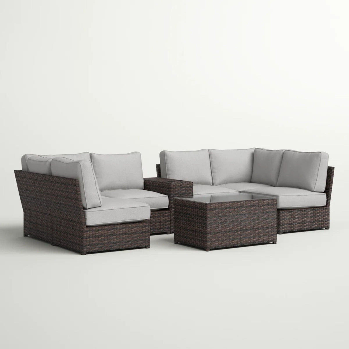 Modular Wicker Patio Seating Group with Cushions - Gray or Dark Brown, photo 27 of 33