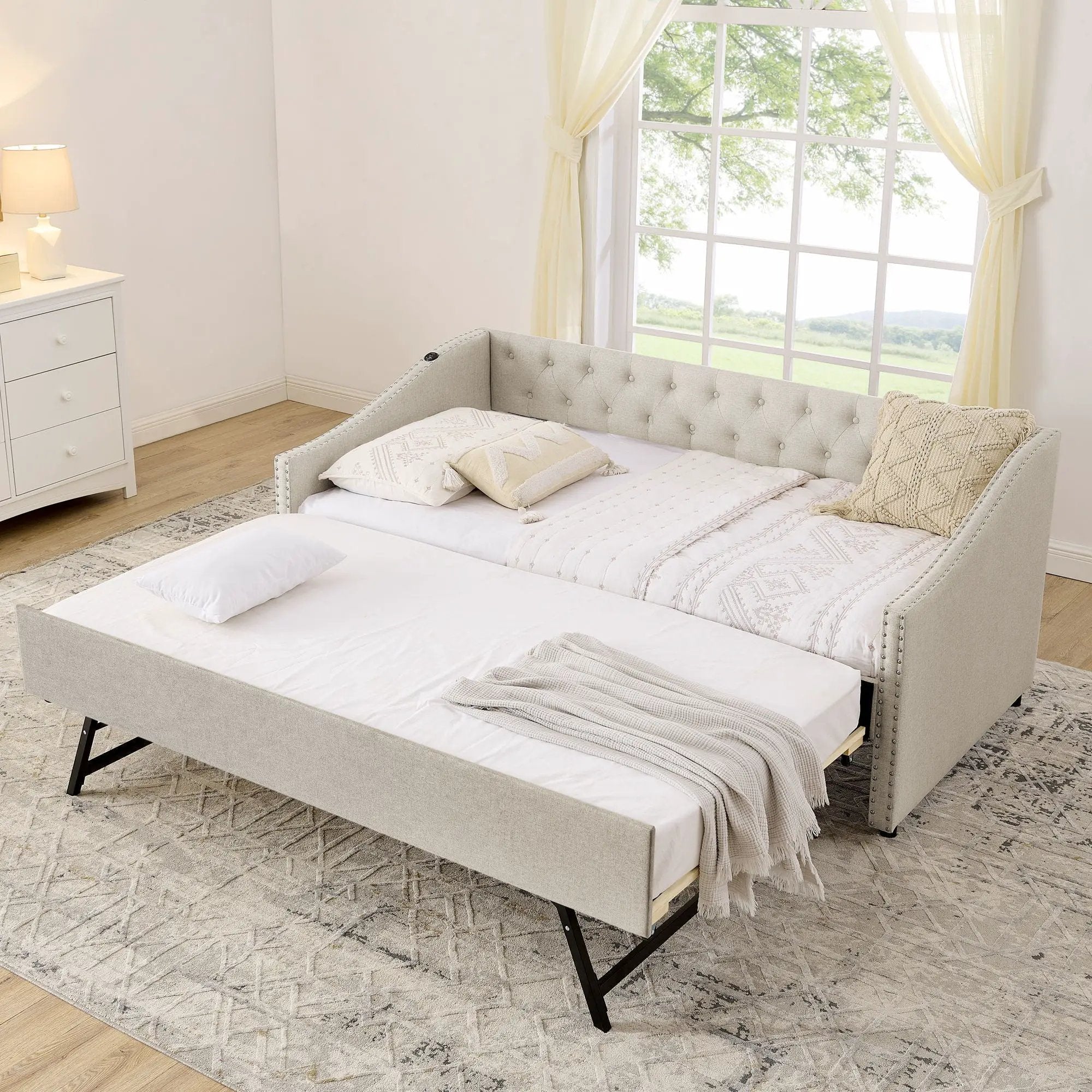 Upholstered Daybed With USB Charging & Pull Out Bed by Unique Piece Furniture