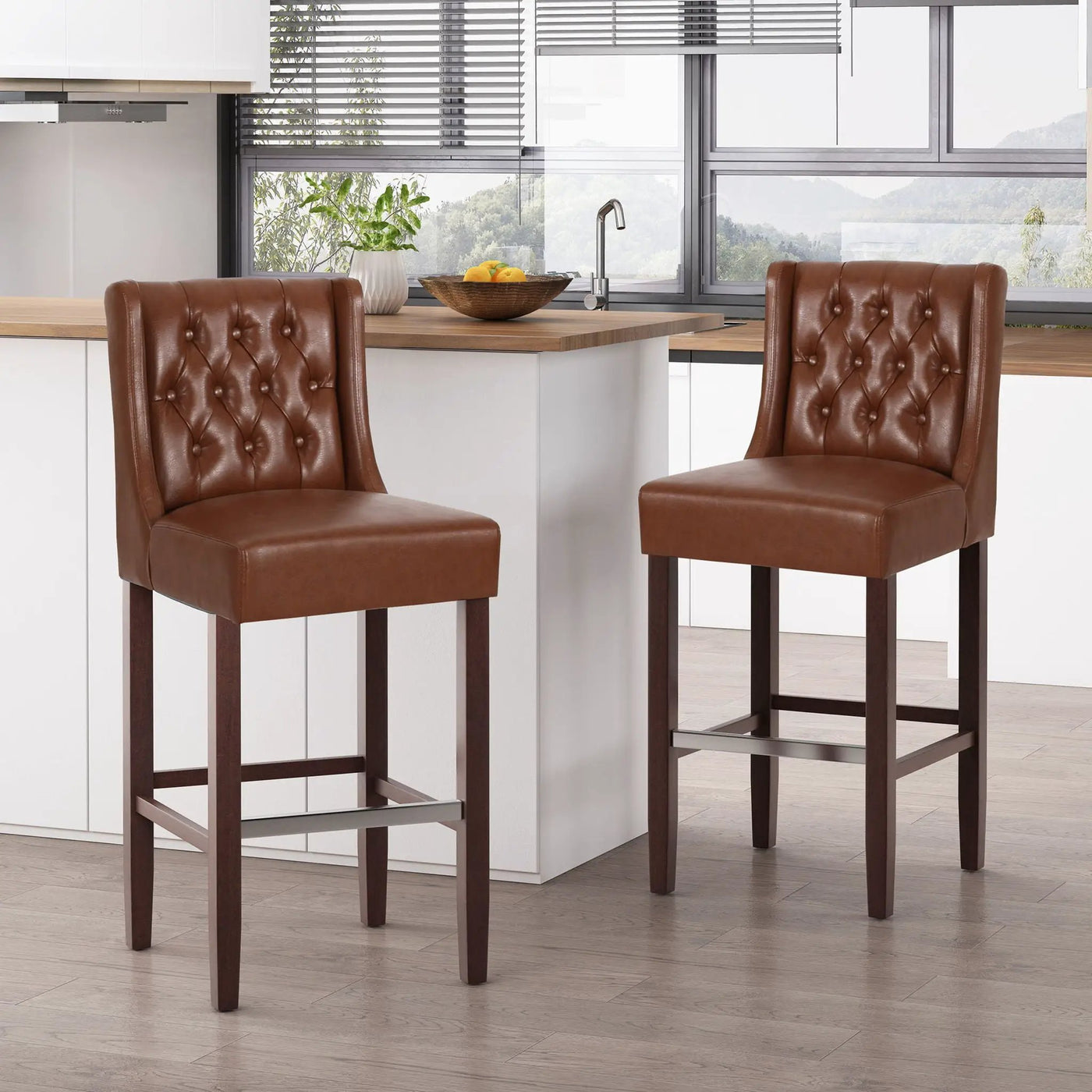 Solstara Upholstered Dining Barstool with Button Tufted and Wing Back by HouseOfZazla