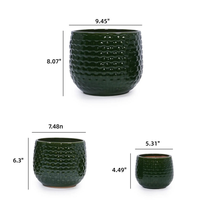 3 Pieces Flowerpot, Planter For Patio, Garden Or Windowsills - Dark Green by HouseOfZazla