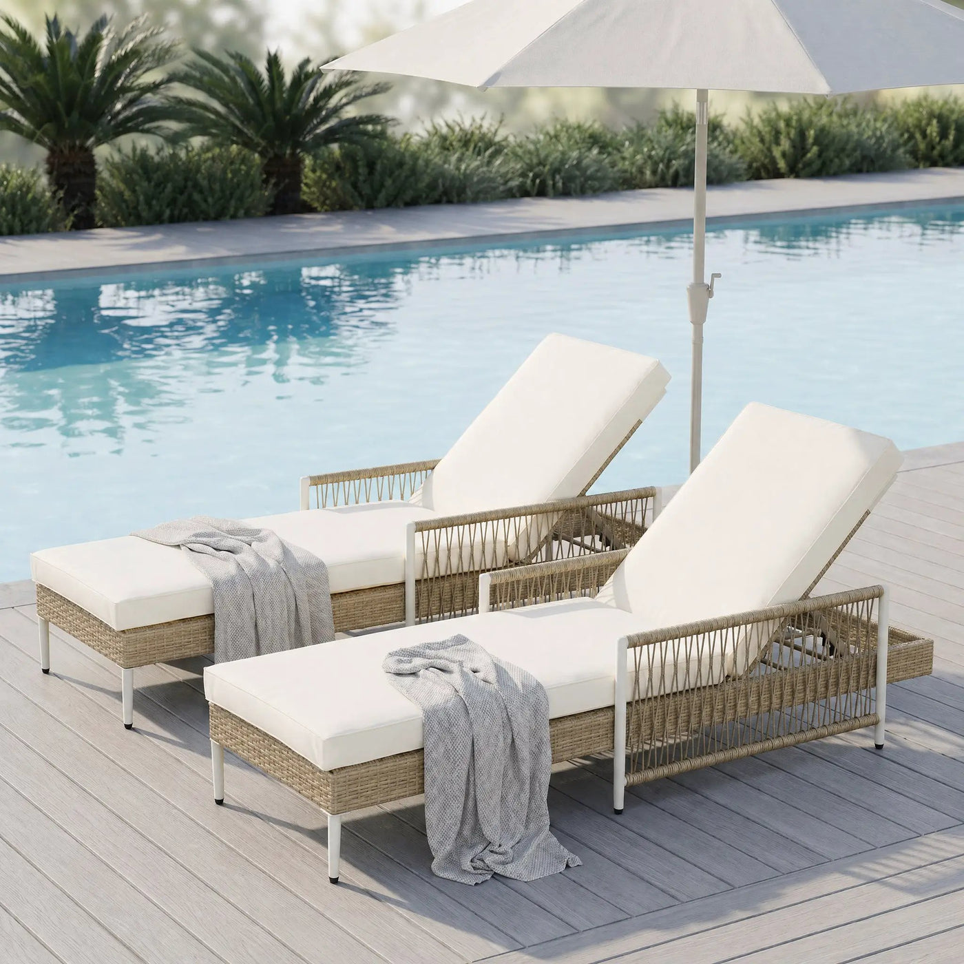 TOPMAX Outdoor All-Weather PE Rattan Chaise Lounge Set of 2 by HouseOfZazla