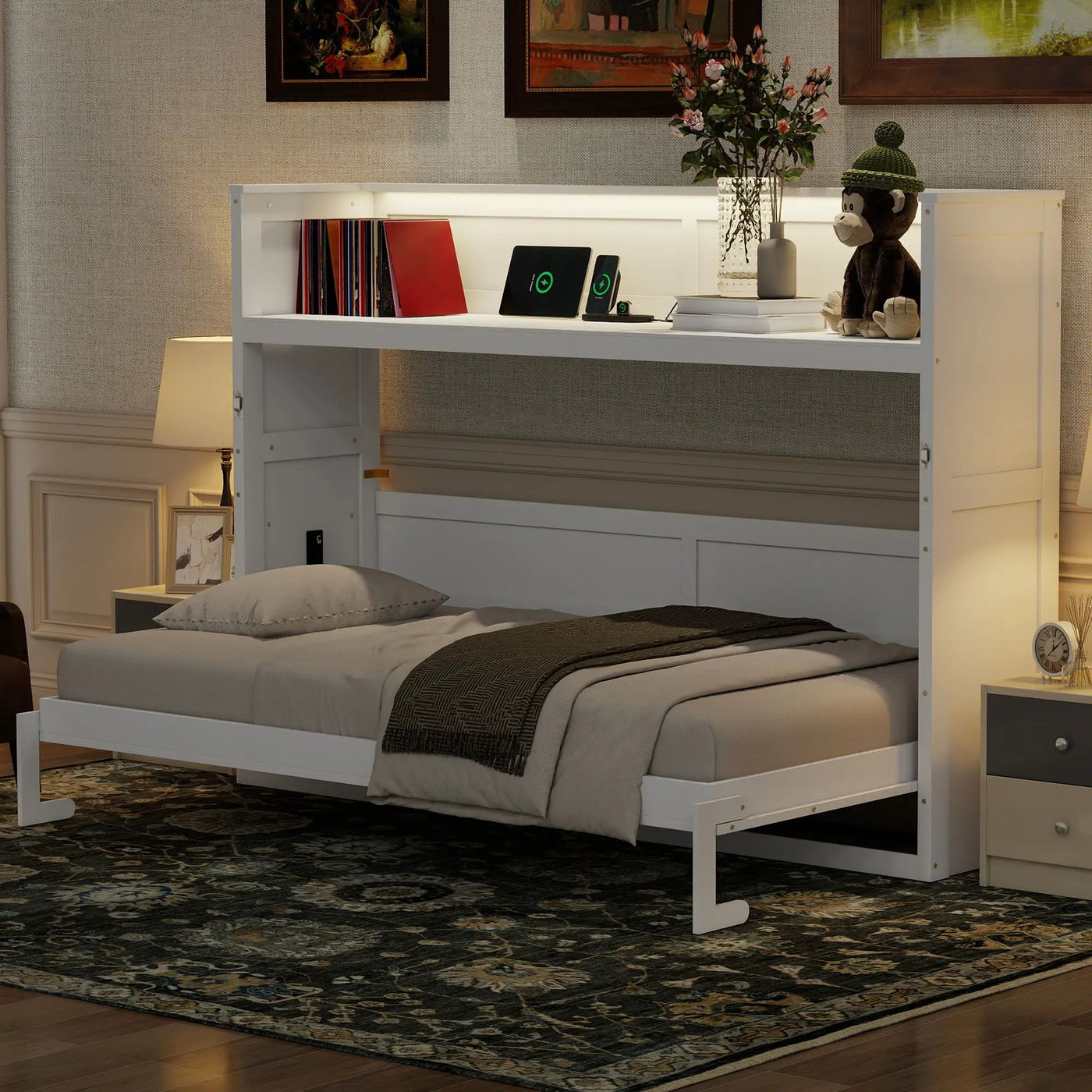Murphy Bed With Desk, LED Light And USB Charging Station by Unique Piece Furniture