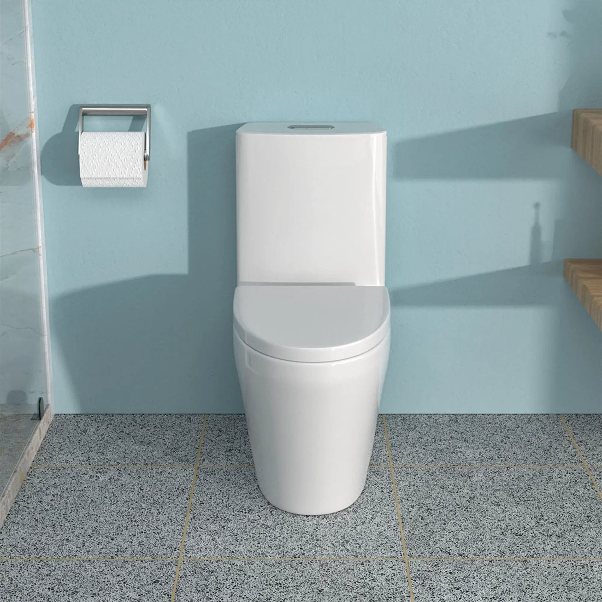 1 Piece Toilet For Bathroom, Dual Flush 1.24 / 1.6 Gpf, Soft Closing Seat - White by HouseOfZazla