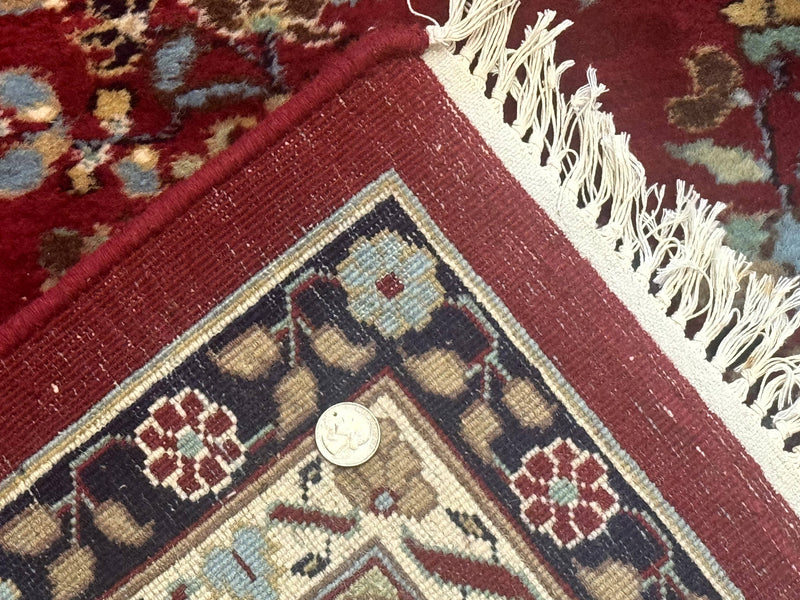 Indo Persian Sarouk Rug 10x14, Large Red and Navy Blue Carpet, Traditional Floral Wool Rug by Jewel Rugs