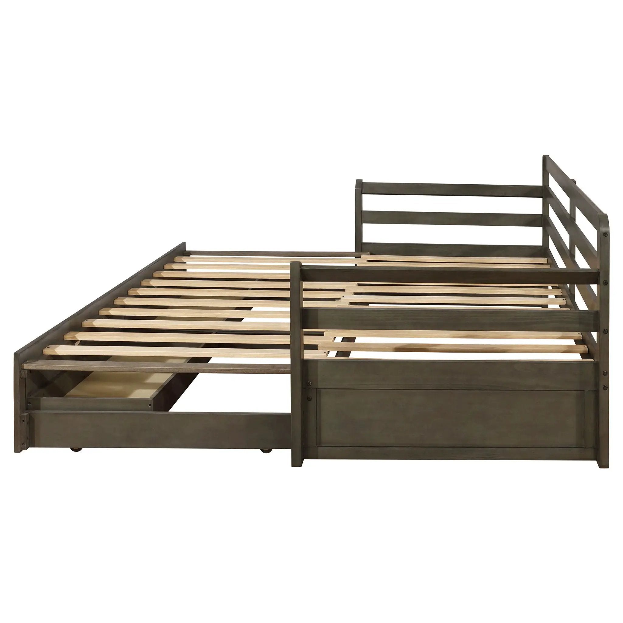 Twin Long 2 Drawer Daybed With Extendable Trundle, Storage Drawers, Fits Standard Mattress - Gray by HouseOfZazla