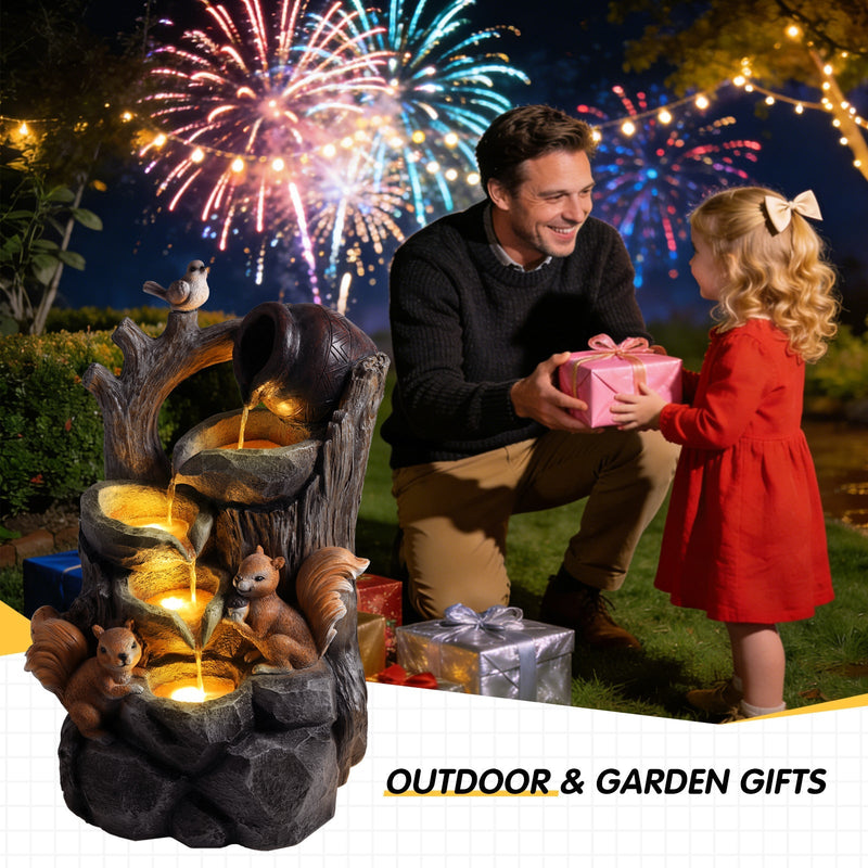 Squirrel Outdoor Water Fountain with Lights by HouseOfZazla