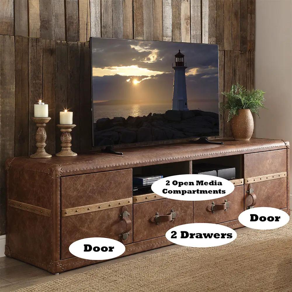 Aberdeen - TV Stand - Retro Brown Top Grain Leather by Unique Piece Furniture