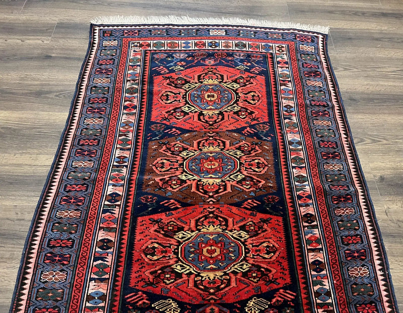 Antique Caucasian Seychour Rug 3.7 x 5.5, Collectible Oriental Carpet, Navy Blue and Red, Fine Kuba Rug, Vintage Rug, Wool Hand Knotted Rug by Jewel Rugs