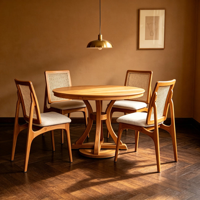 5-Piece Round Extendable Solid Wood Dining Table Set, photo 2 of 10