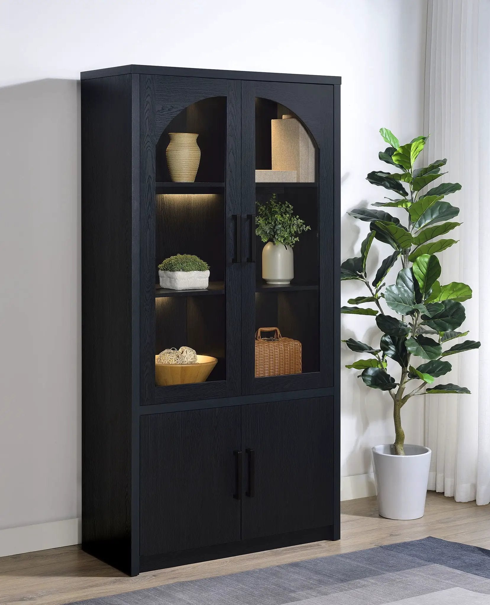 Riva 4-door Tall Accent Display Cabinet LED Lighting Black by Unique Piece Furniture