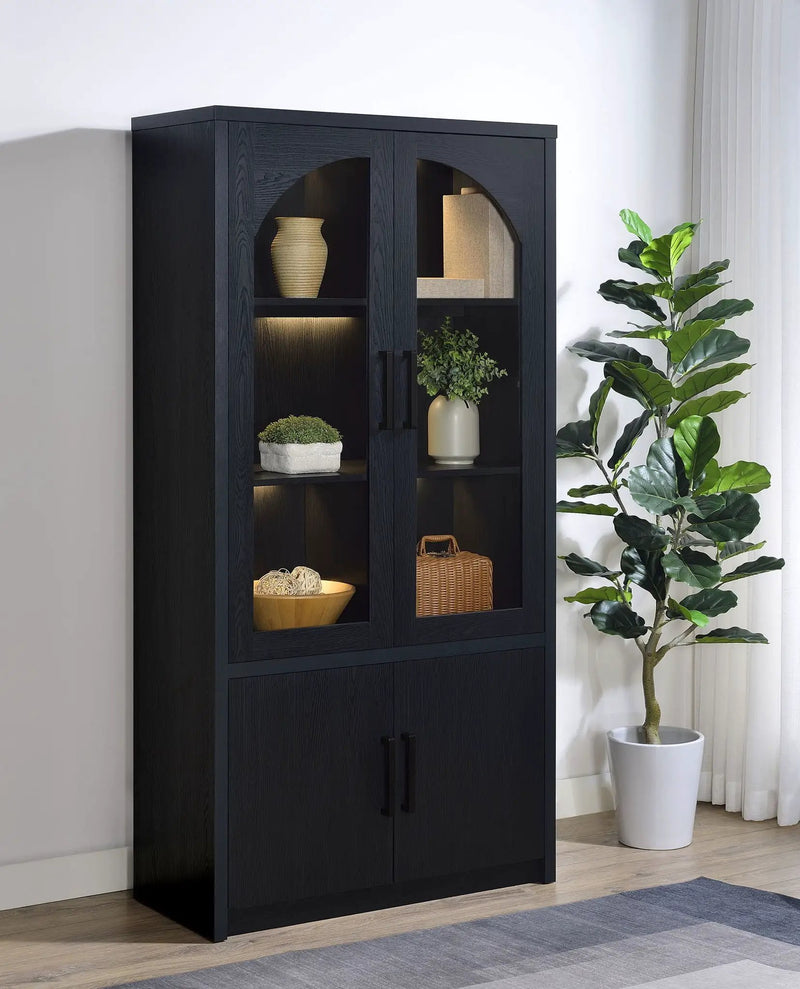 Riva 4-door Tall Accent Display Cabinet LED Lighting Black by Unique Piece Furniture