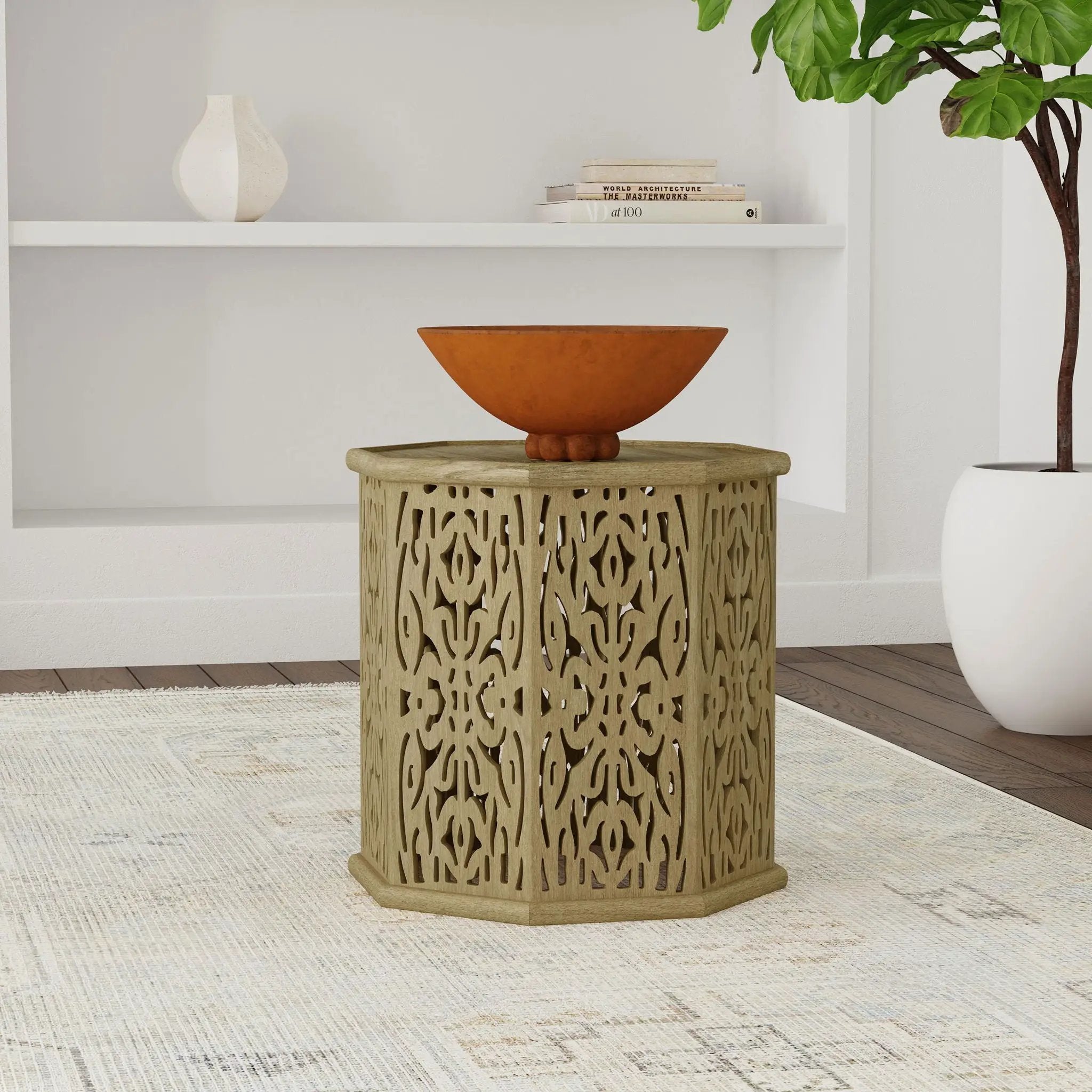 Torres Octagonal Solid Mango Wood Side Table Natural Brown by Unique Piece Furniture
