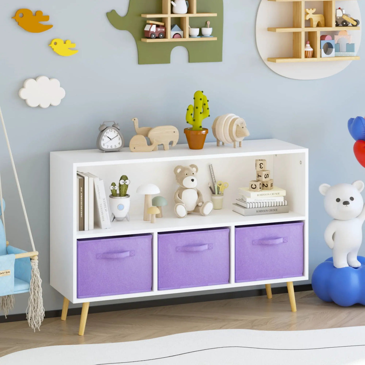 Bookcase With Collapsible Drawers, Book Display Organizer by HouseOfZazla