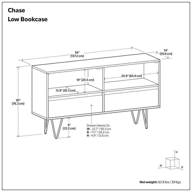 Chase - Low Bookcase - Rustic Natural Aged Brown by HouseOfZazla