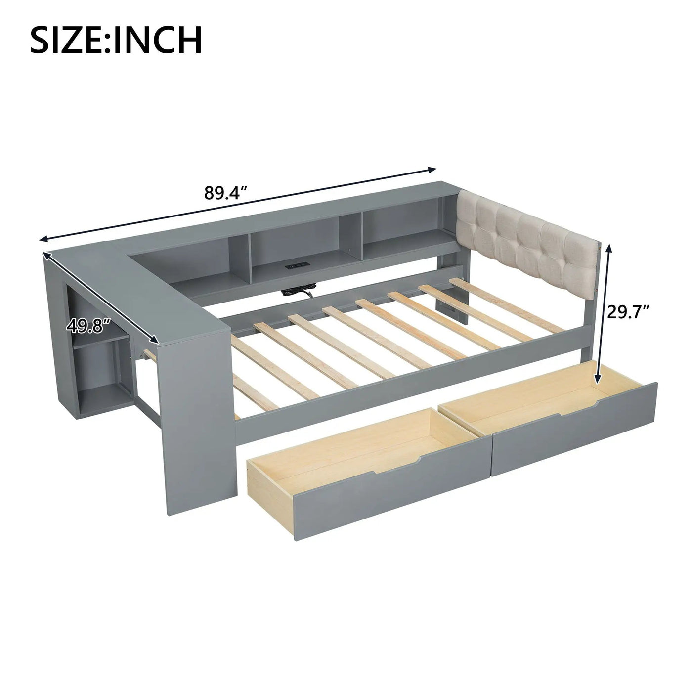 Upholstered Headboard Platform Bed With Storage Shelves, Drawers, Charging Station by HouseOfZazla