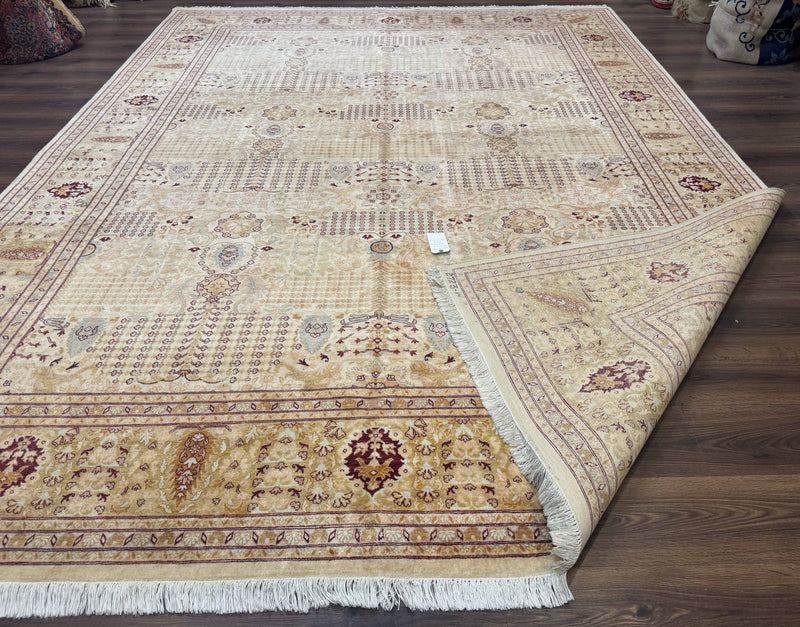 Pakistani Carpet 9x12, Finely Hand Knotted 270 KPSI, Cream, Allover Pattern by Jewel Rugs