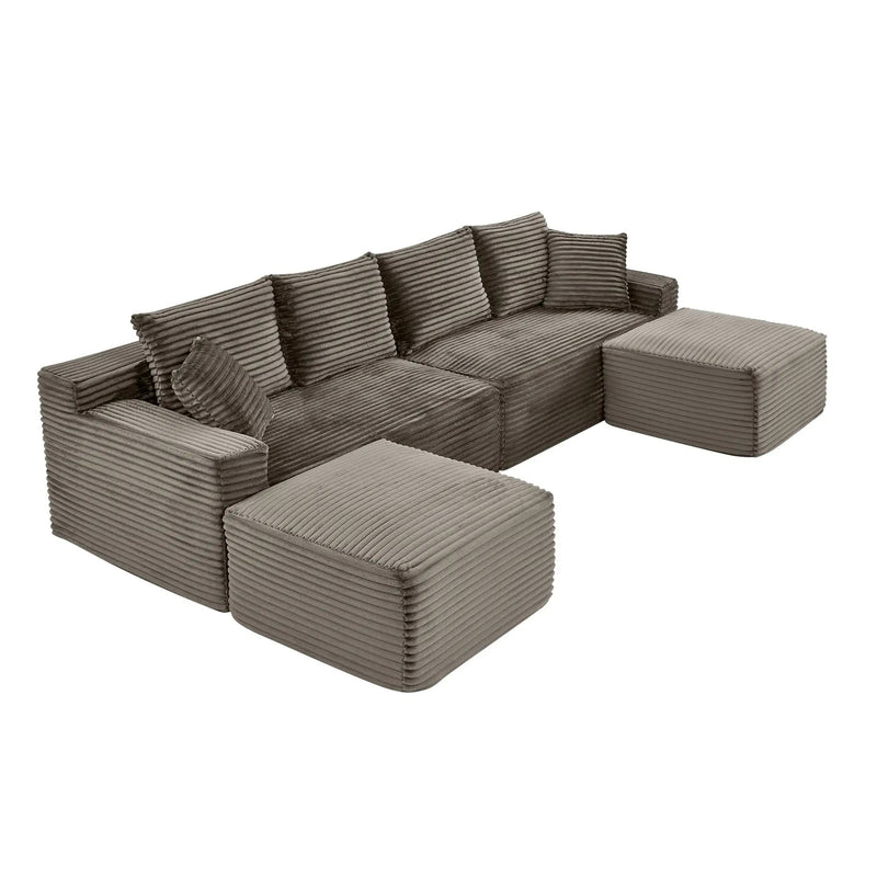 115" Comfy U-Shaped Sectional Modern Boneless Corduroy Couch by HouseOfZazla