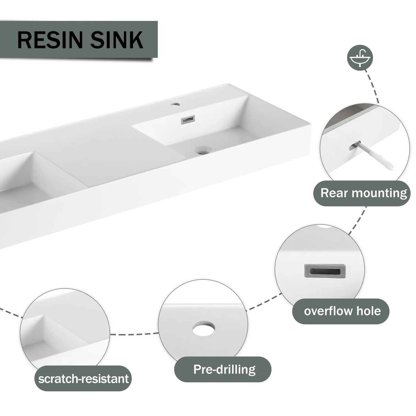 Contemporary Wall Mounted Bathroom Vanity With Dual Resin Sink And Soft Close Drawer by Unique Piece Furniture