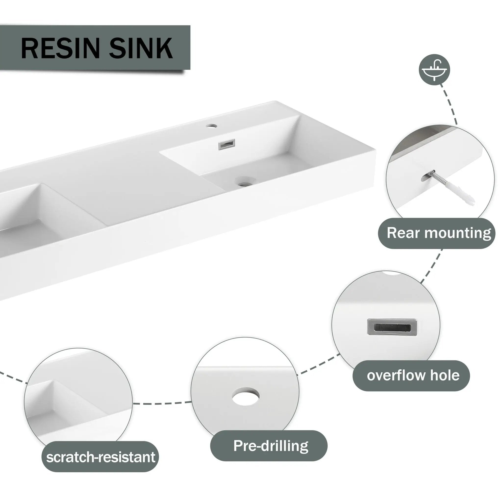 Contemporary Wall Mounted Bathroom Vanity With Dual Resin Sink And Soft Close Drawer by Unique Piece Furniture