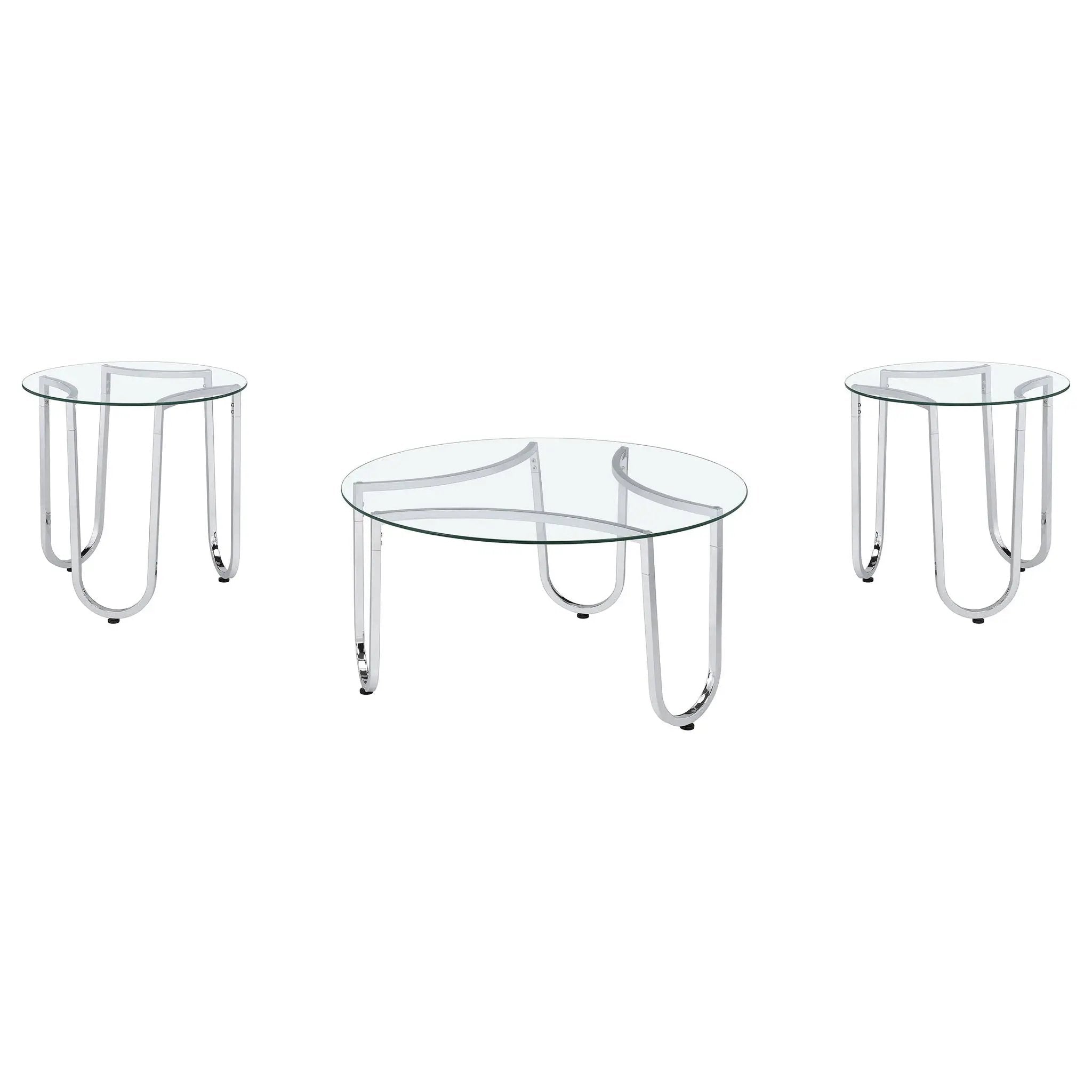 Beller 3-piece Round Tempered Glass Top Coffee Table Set Chrome by Unique Piece Furniture